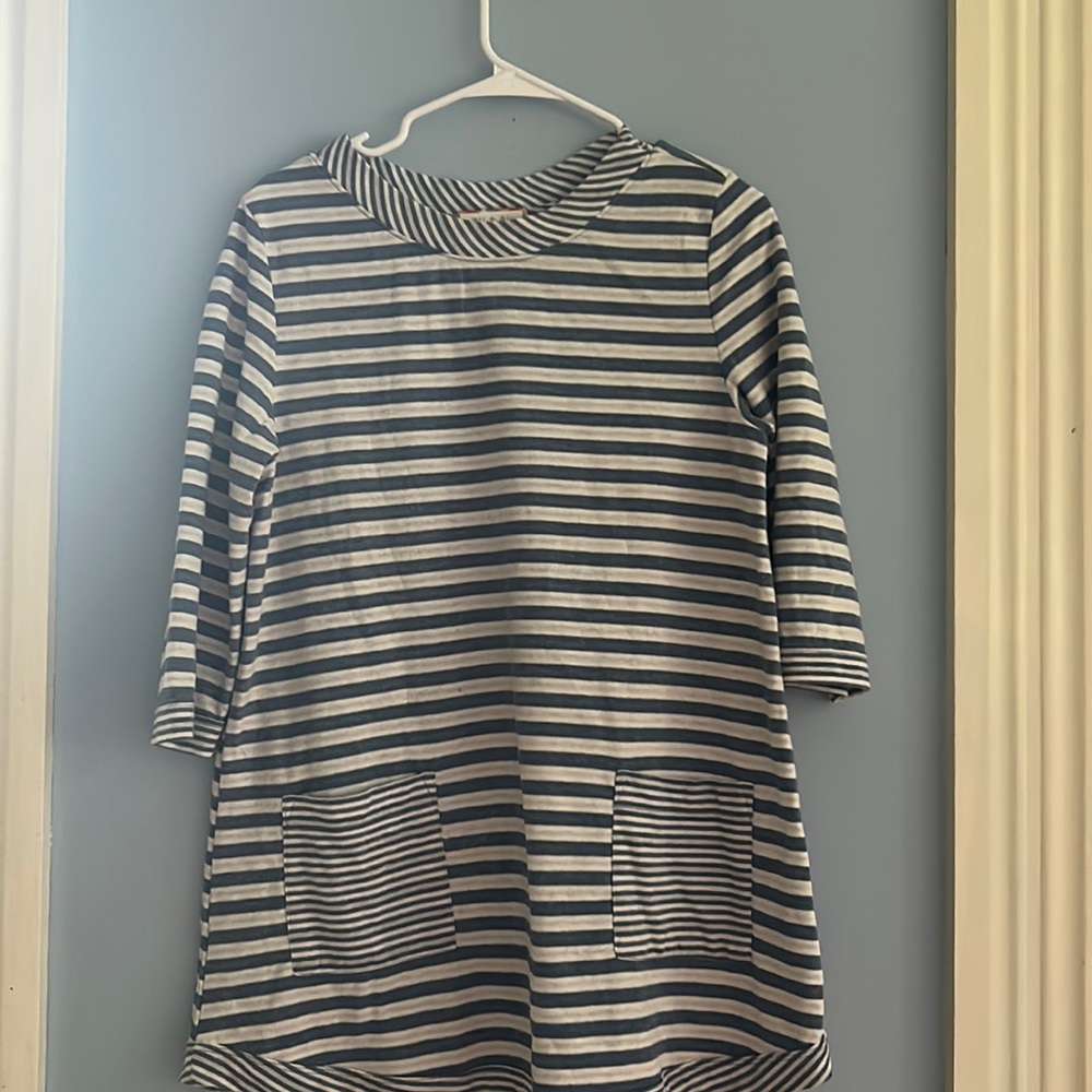 blue and white striped oversized top